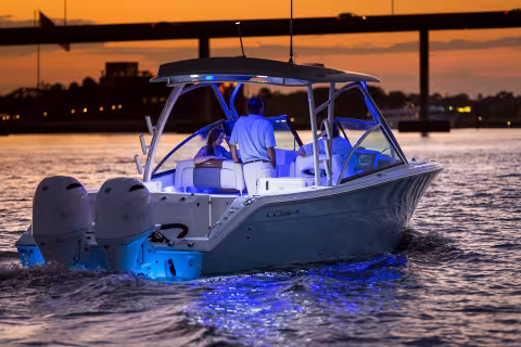 boaters out on the water at night